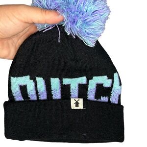 Dutch Bros Coffee Beanie Black With Purple + Blue + Pom Pom DB